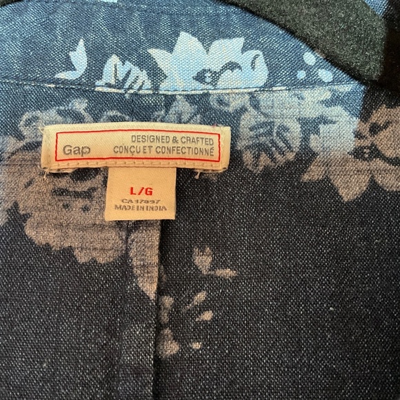 GAP 100% Cotton Floral Chambray Button Front Shirt Dress 3/4 Sleeves Pockets L - Picture 6 of 12